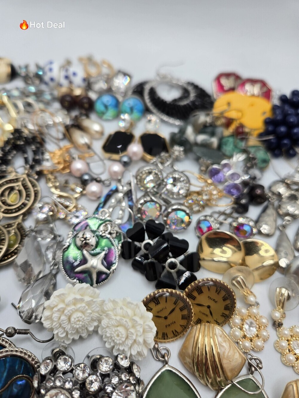 62 Pair Costume Jewelry Earrings Lot 0.9 Lbs Reseller Craft Wear Mixed Styles